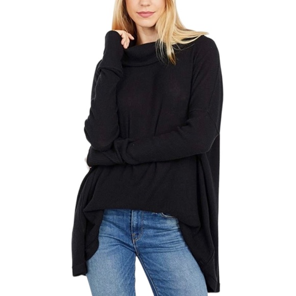 NWT Free People Juicy Sweater Medium or Large Black Cowl Neck Draped Tunic Top - Picture 3 of 15